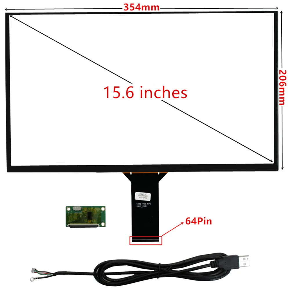 15.6 Inch 354mm*206mm Universal Multi-touch Capacitive Digitizer Touch Screen Panel Glass With USB Driver Board Converter