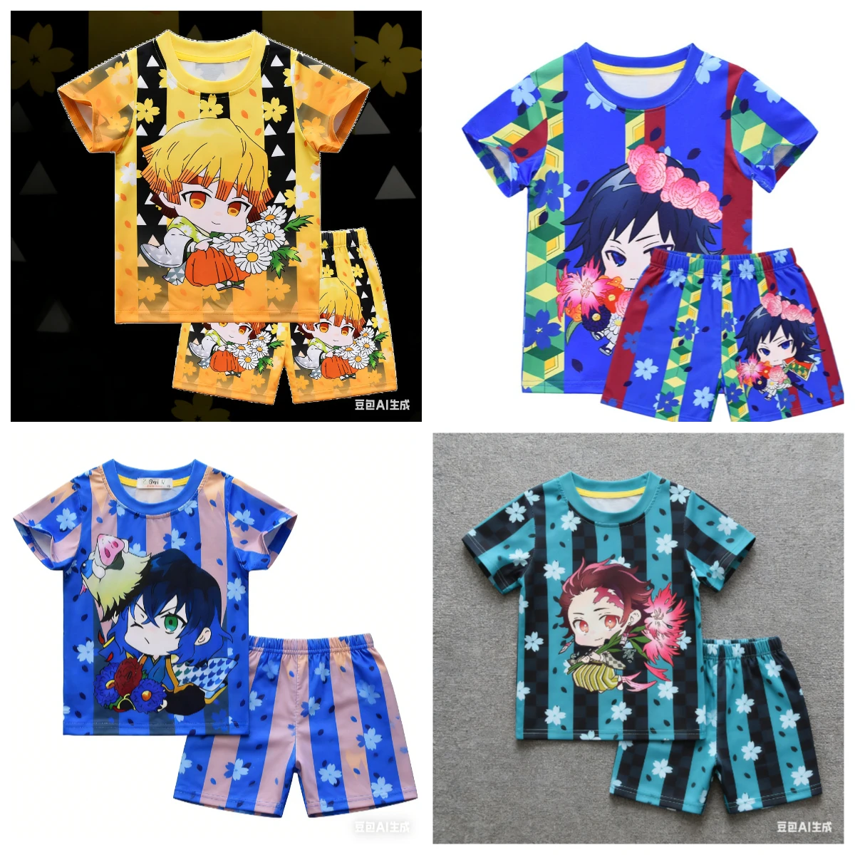 Erwachsene und Kinder werden zum Dämonentöter-Orden umgewandelt! 3D-gedrucktes Demon Slayer T-Shirt und Shorts Zweiteiler-Set, Loungewear, Pyjamas