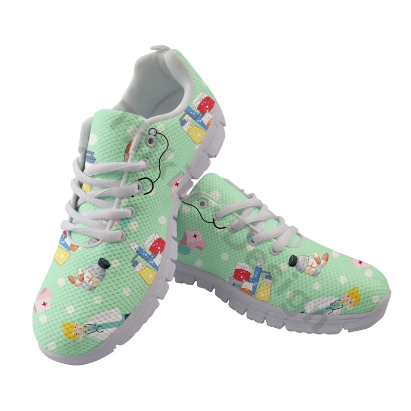 Stylish Sneakers For Women Cartoon Doctor Nurse Pattern Girls Ladies Shoes Casual Lace Up Sportshoes Zapatos Mujer