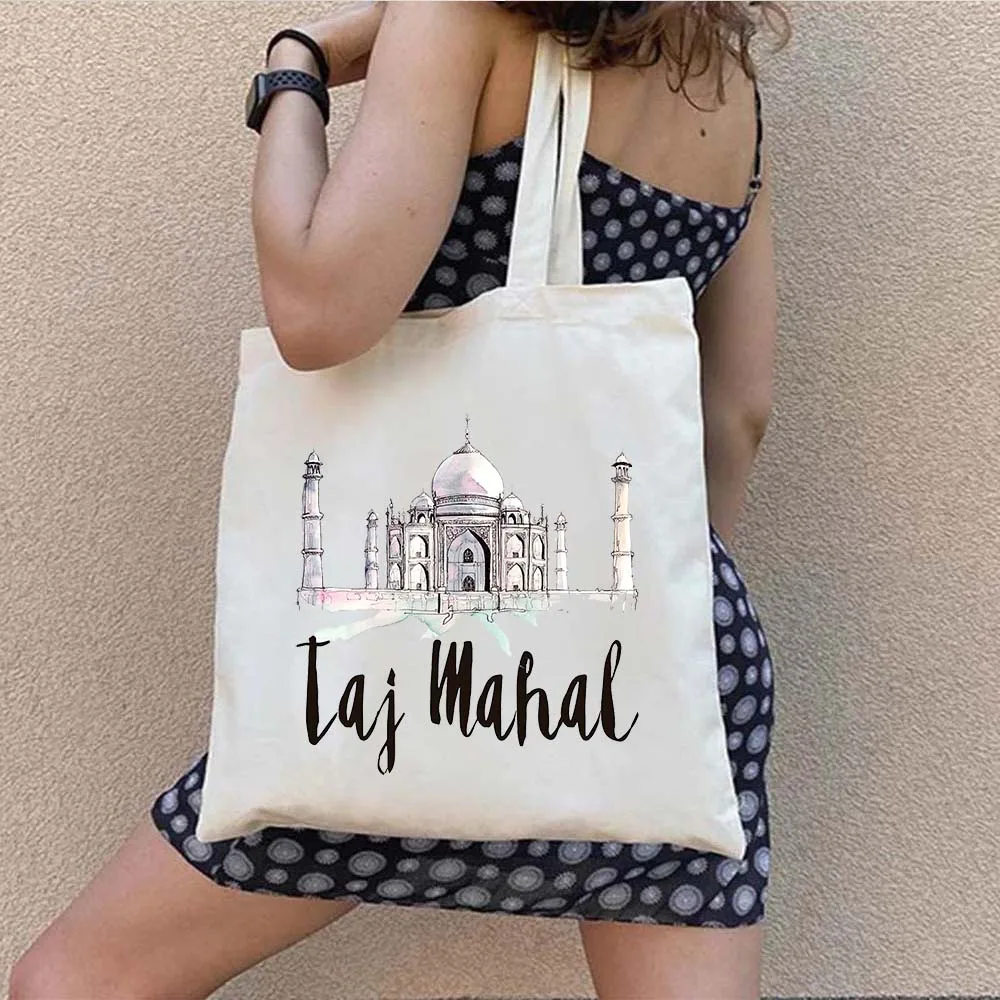 Paris Milan New York Moscow Los Angeles Tajmahal San Francisco Netherlands Travel City Canvas Shopping Cotton Totes Bag Handbags