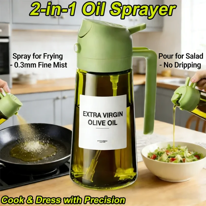 

2pc 470ml Green Glass Oil Dispenser with Blackout Olive Oil Sprayer Large Capacity Kitchen Cooking Sprayer for Oils And Vinegars