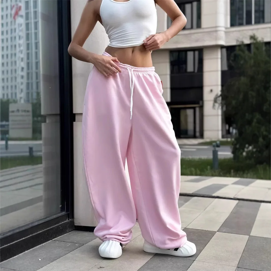 2025 Autumn New Casual Women's Street Style Strap up Pants y2k Loose Fashion Waist Wide Leg Pants for Women