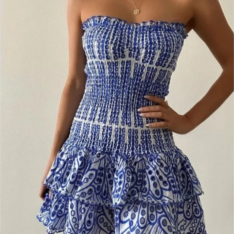 

Seaside Vacation French White Tube Top Skirt Summer Elastic Waist Natural Pleated Short Dress Lingerie Latex Lenceria Gay