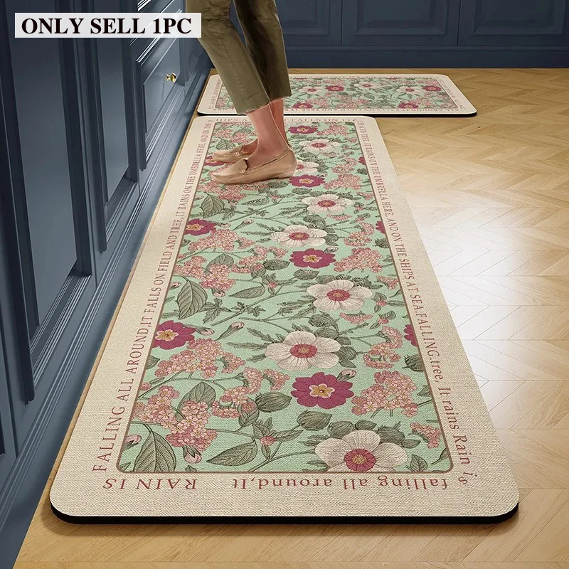 Kitchen Floor Mat PVC Leather Waterproof Oil-proof Non-slip Rug Spring Floral Long Carpet Home Decor Rugs Alfombra De Cocina