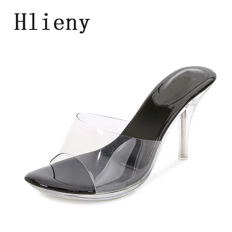 

Hlieny Sexy Designer PVC Transparent Women Slippers Perspex Crystal High Heels Peep Toe Sandals Outside Ladies Shoes