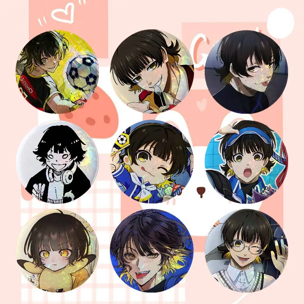 Kawaii M-meguru Bachira-s Anime Game Laser Double Flash Tinplate Badge Cartoon Character Pin Brooch Fan Collectible Cosplay Merc