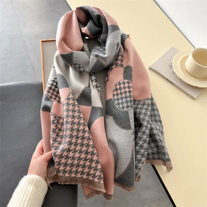 Luxury Brand Cashmere Women Plaid Scarf Winter Warm Shawl and Wrap Bandana Pashmina Female Foulard Square Thick Blanket Poncho