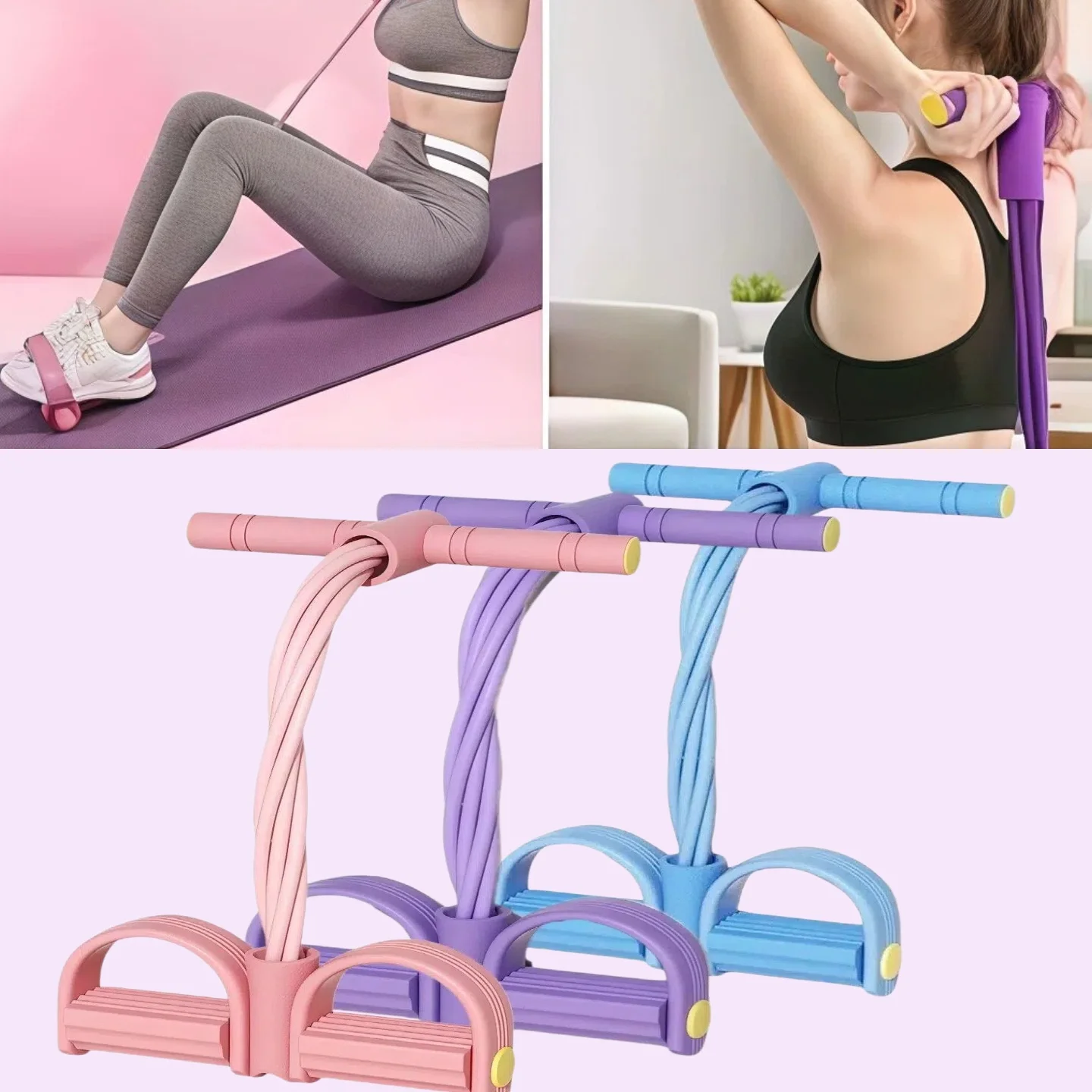 6-Tube Tensioner Multi-Functional Household Fitness Yoga Abdominal Strengthening Elastic Band Tension Rope Sit-Up Assistive