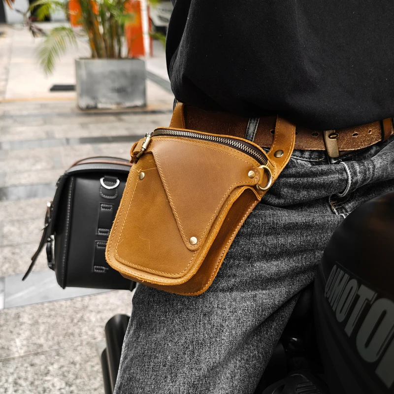 

Retro Genuine Leather Men's Waist Bag Multifunctional Crossbody Shoulder Bags Fanny Sports Phone Waist Bags For 6.5 In Phone
