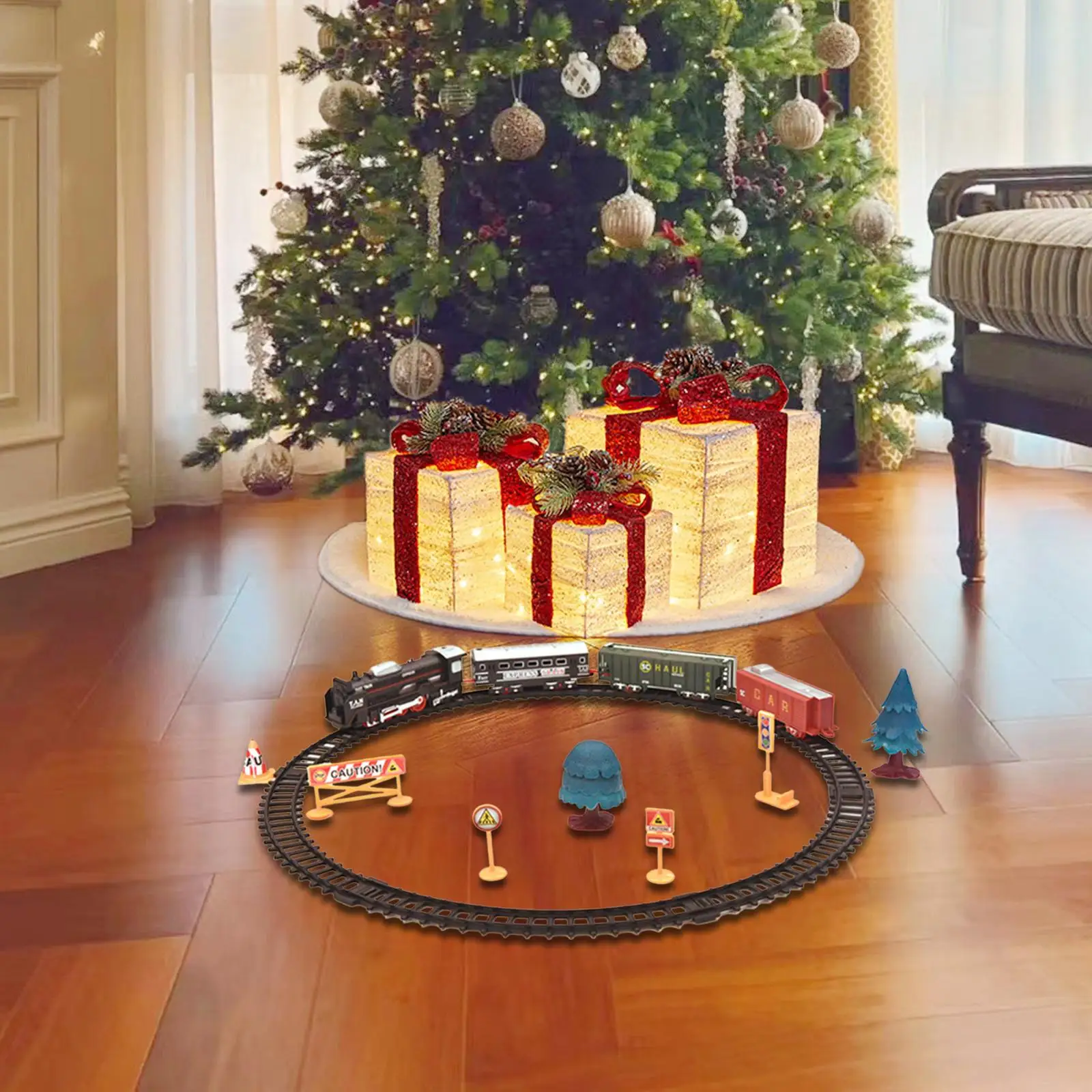 Electric Train Set Train Electric Toy Realistic Railway Car Christmas Train for