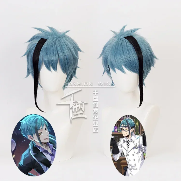 Anime Twisted Wonderland Cosplay Wig Floyd Leech Jade Leech Costume Wig Men Halloween Carnival Short Blue Wig with Free Cap