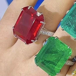 KQDANCE Real 925 Silver With Big Rectangle Lab Gemstones Paraiba Tourmaline Emerald Blue Sapphire Red Corundum Ring Fine Jewelry