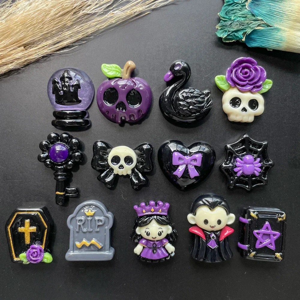 100pcs Cute Halloween Series Flatback Resin Cabochon DIY Refrigerator Phone Case Hairpin Keychain Earrings Scrapbook Accessories