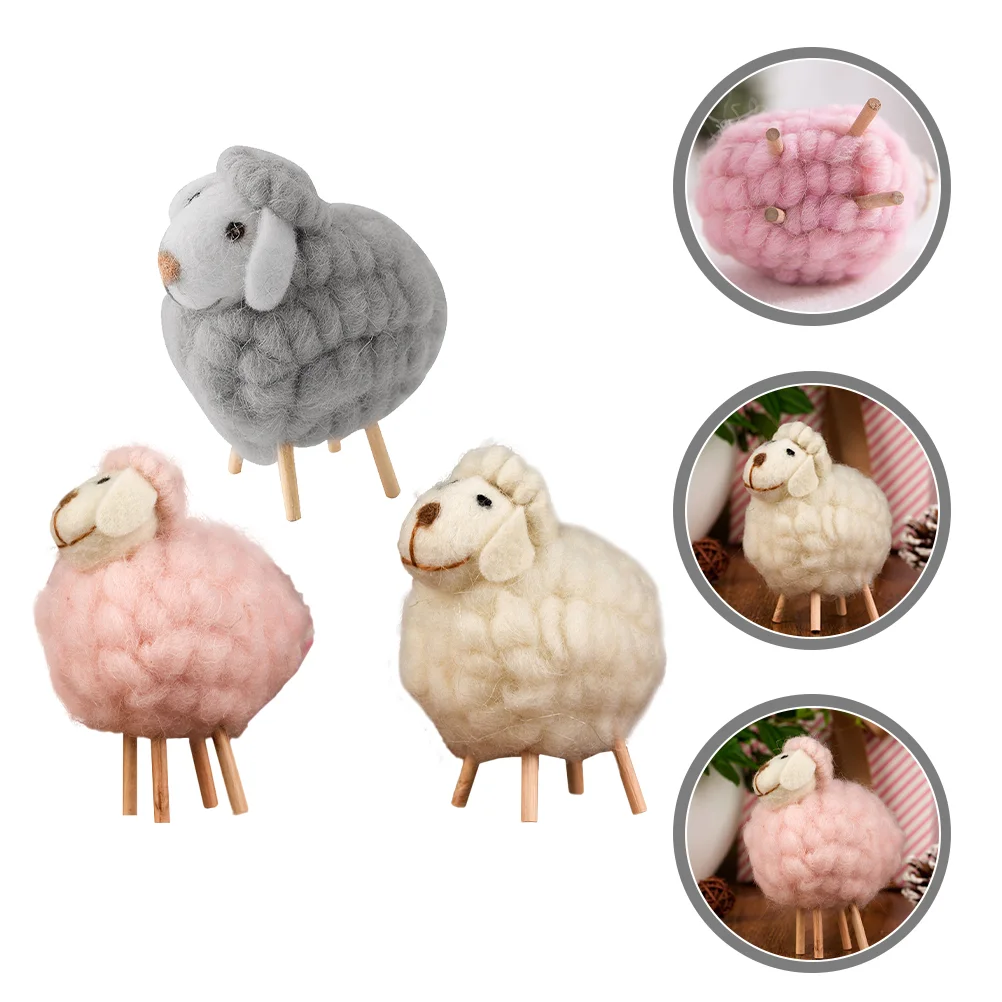 3 Pcs Small Animal Toys Figurine Mini Soft Sheep Wool Decors Felt Kids Felted Statue Gifts Little Child