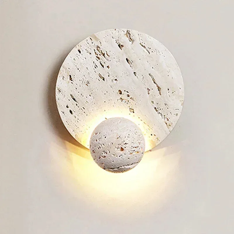 

XMSJ New Type Natural White Cave Stone Creative Design Disk Wall Lamp Modern Simple Room Living Room Background Decoration