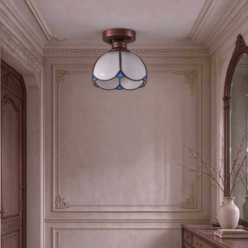 Nordic LED Glass Ceiling Lights Vintage Chandelier Lamp New Chinese Entryway Hallway Aisle Balcony Bedroom Luxury Luminaire