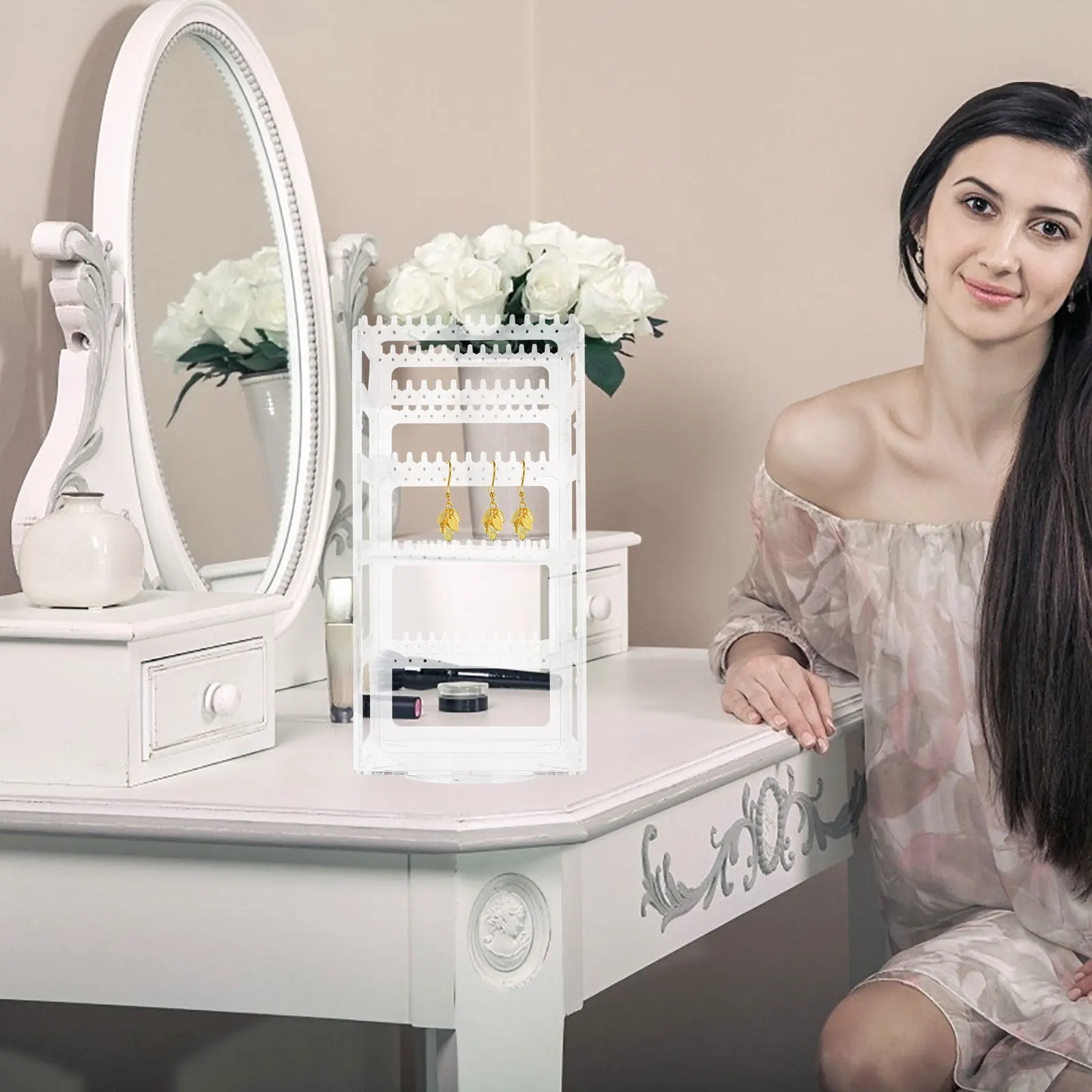 

Premium Rotating Earring Display Rack Jewelry Organizer Stand For Ear Studs Holder Desktop Storage Rack Holder