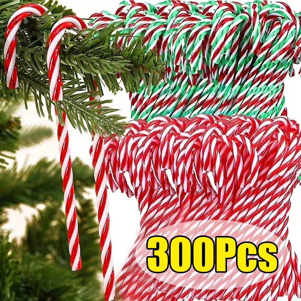 

1-300Pcs Christmas Candy Canes Acrylic Xmas Tree Twisted Crutch Hanging Ornament New Year Party Home Decoration Supplies