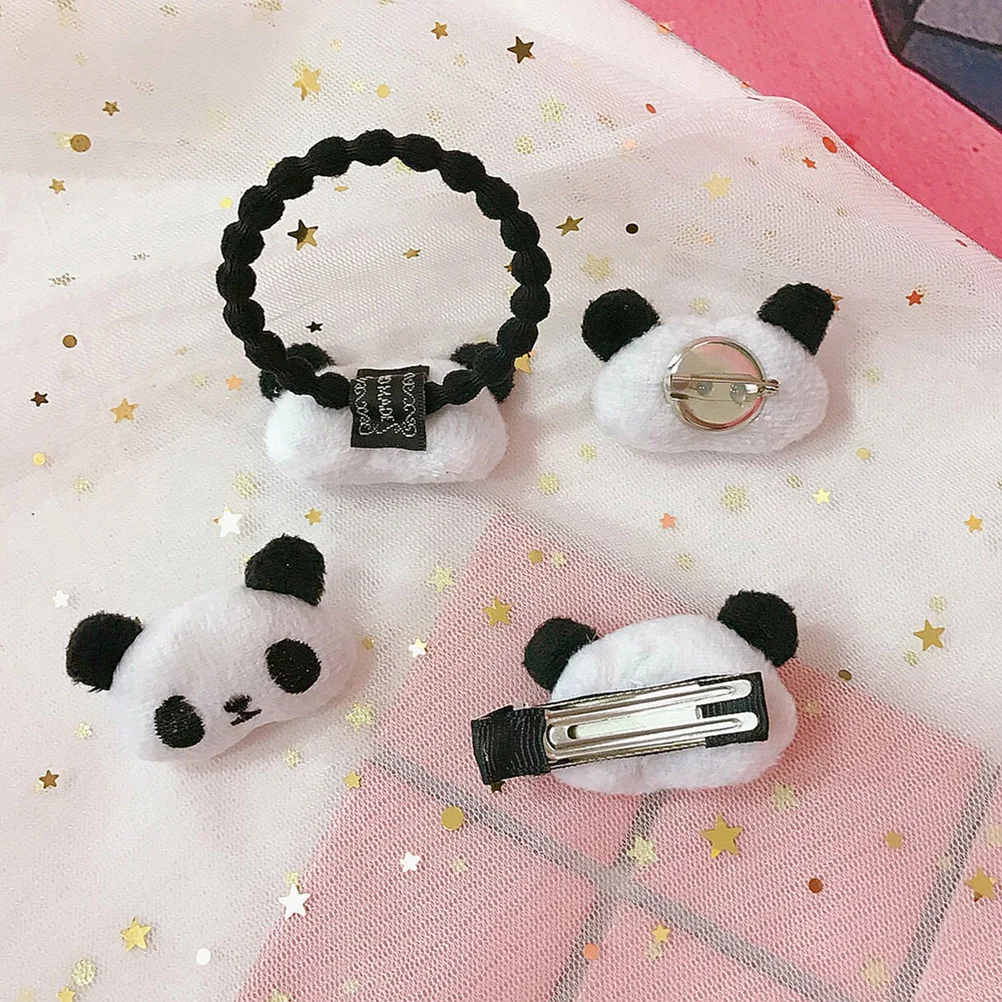 

3Pcs Panda Hair Ring Brooch Clip Set Eye Catching Design Excellent Workmanship Easy Match Panda Hair Ring