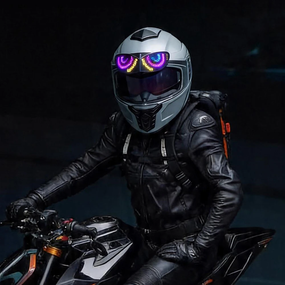Smart LED Decorative Tail Light LED Helmet Devil Eyes Screen Display Warning Tail Light For Motorcycle Bicycle