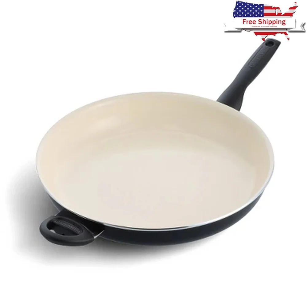 

13.5 Inch Ceramic Nonstick Frypan Heavy Duty Construction Diamond Reinforced Safe All Stovetops Dishwasher Safe Easy Clean