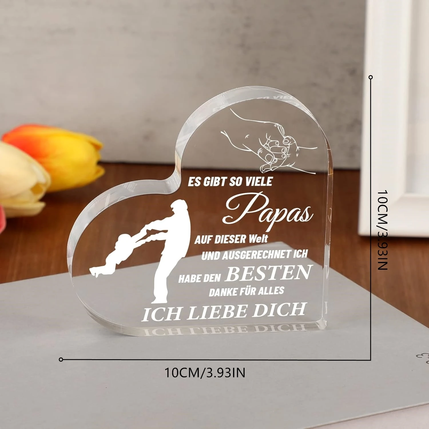 Gifts for Dad, German Quote Acrylic Heart Ornament, Best Dad Ever Father’s Day Gift