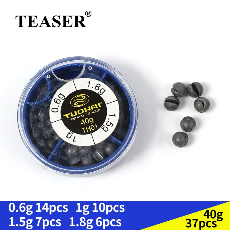 

TEASER 37pcs Metal Round Split Shot Sinker Box Removable Fishing Weight Sinkers Set Sinking Fishing Line Bite Fishing Tackle