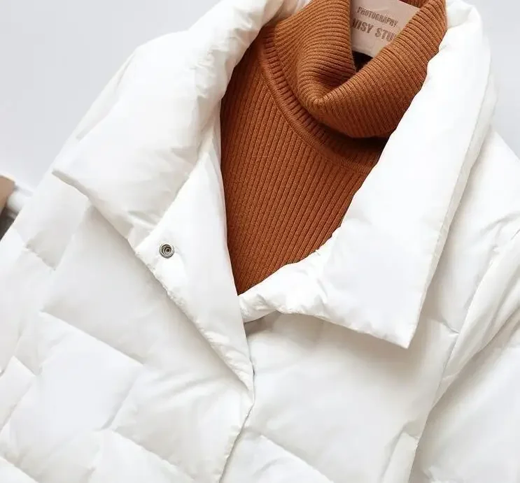 Mn-Manteau chaud en duvet à boutonnage simple pour femme, veste à revers, noir et blanc, hiver