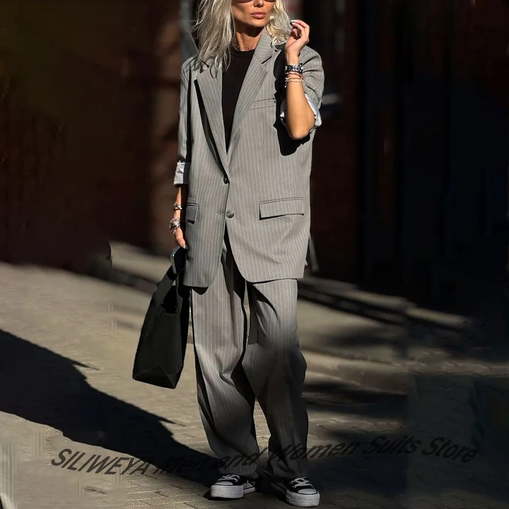 ชุดสูทลำลองสำหรับผู้หญิง ชุดสองชิ้นสำหรับใส่ในชีวิตประจำวัน ชุดกางเกงขายาว ระดับไฮเอนด์ เสื้อเบลเซอร์ปกแหลมแบบกระดุมแถวเดียว ทรงหลวม สวมใส่สบาย สไตล์สตรีทแวร์