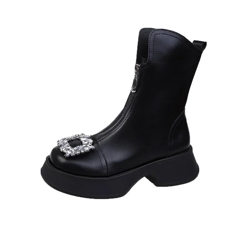 Masywny kryształ Zipper Chelsea Boots kobiety buty 2023 nowy zimowy projektant mody botki na śnieg Punk Goth Gladiator buty damskie