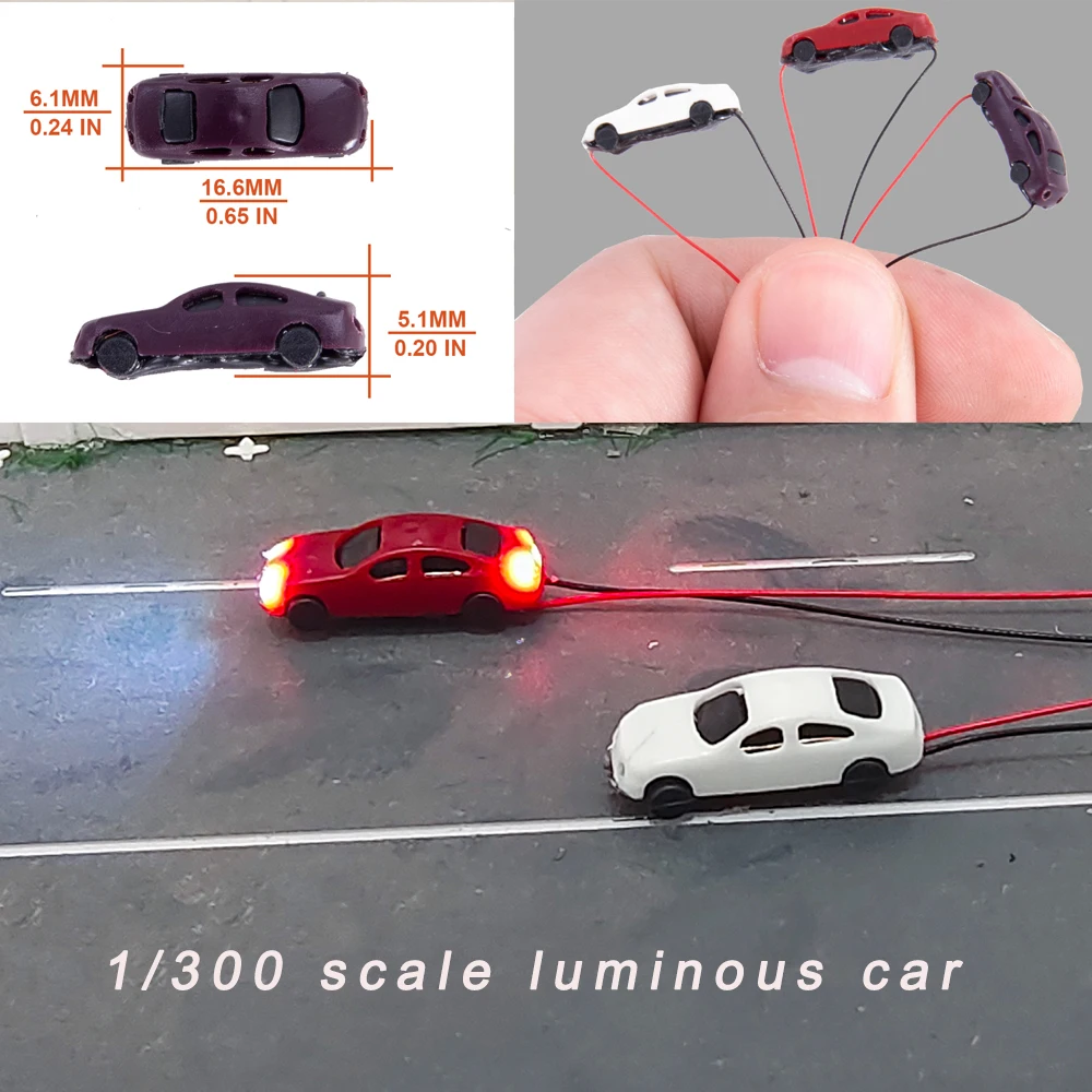 1:300 Scale Miniature Illuminated Car Model 12v Led ABS Plastic Toys Architecture Building Layout Diy Modelling for Diorama