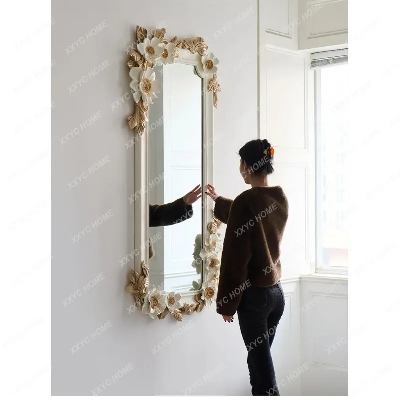 XX Retro Carved Fireplace Decor Mirror Wall Mount Dressing Full Length Mirror Premium Home Ornament