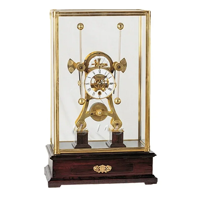 European Antique Unique Copper Brass Bronze Art Gold Table Clock With Roman Number For Living Room Hot sales