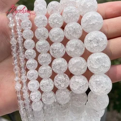 Natural White Rock Crystal Quartz Beads Round Craceked DIY Loose Stone 15inch 6/8/10mm For Necklace Bracelat Jewelry Making