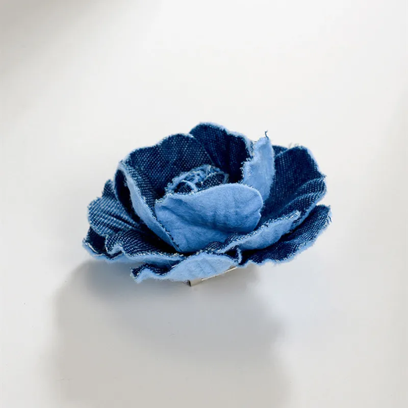 Ajojewel Navy Blue Denim Flower Hair Clips For Brooches Cloth Fabric Jewelry Vintage Gift