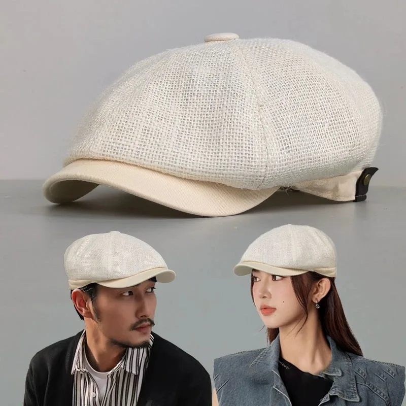 Natural Jute Linen Berets Hats for Men Summer Breathable Newsboy Caps Boina Hombre Gatsby Hat Women Gorras Para Mujer Flat Cap