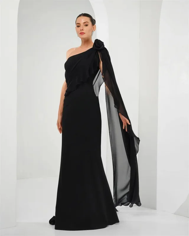 Little Daisy Customized Chiffon Pleat Ruched Flower Straight Off-the-shoulder Long Dresses Bespoke Occasion Dresses