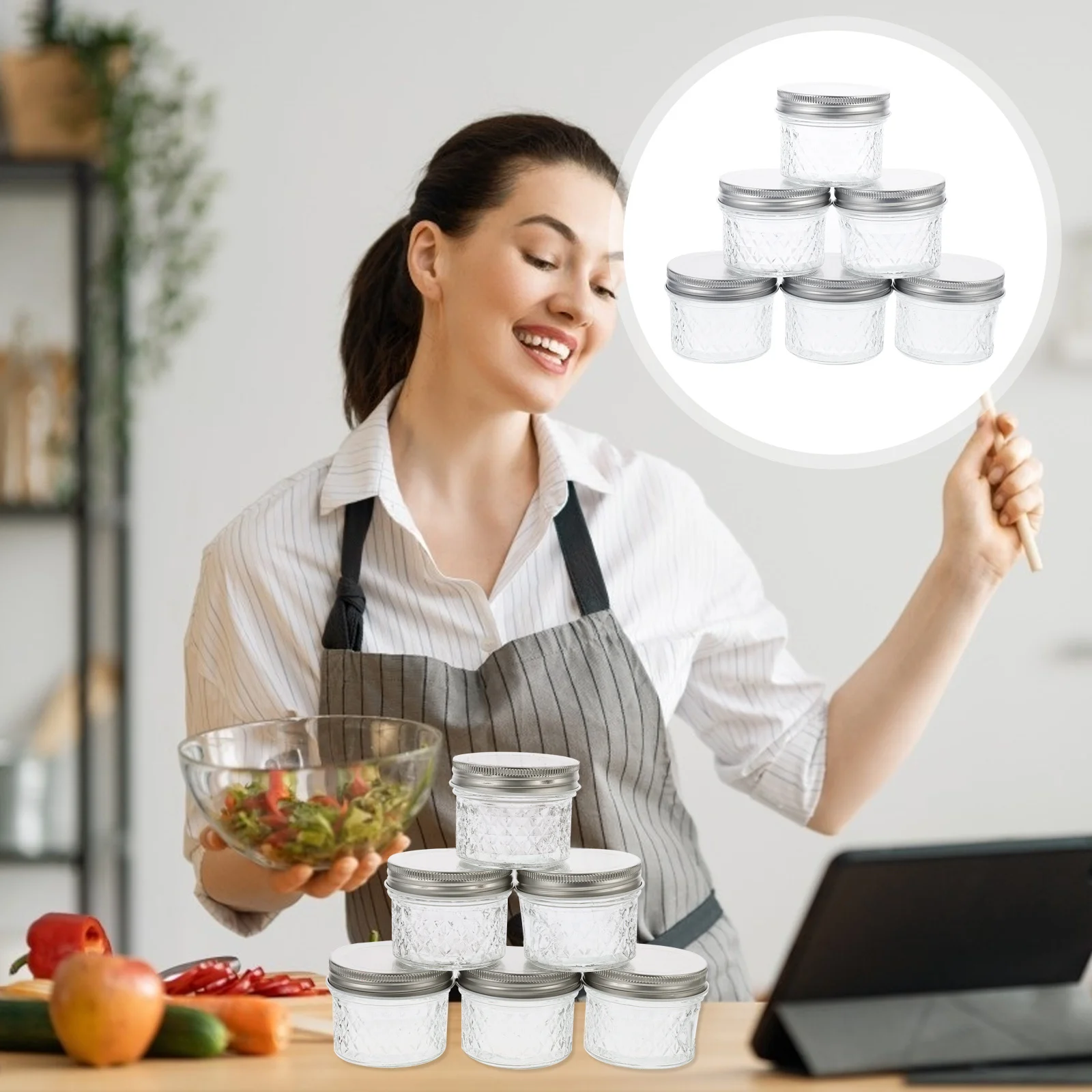 

6Pcs Glass Storage Containers Transparent Sealed Bottles 100Ml for Home Kitchen Jam Honey Pickle Fruit Storage