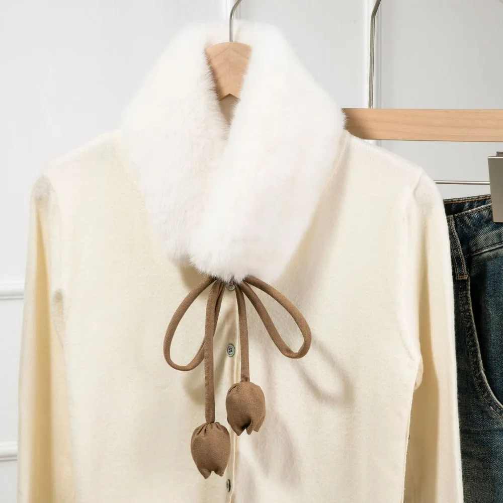 

Sweet Rabbit Fur Earmuffs Headband Tulip Flower Tether Warm Scarf Multi Functional Neckerchief Fur Neck Warmer Ladies/Girls