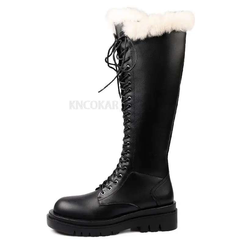 Warm fur snow boots for women's winter shoes, leather women's shoes, women's knee length waterproof boots