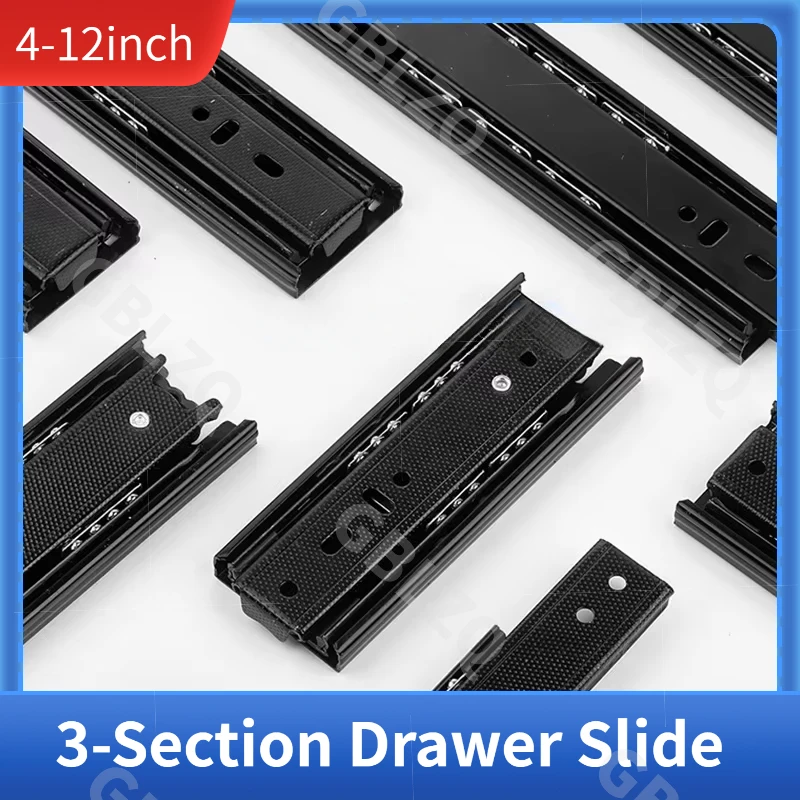 Ultra Short 3-Section Drawer Slide Rail 100-300mm Soft Close Ball Bearing Guide for Cabinet Furniture, Sliding Rail for Table