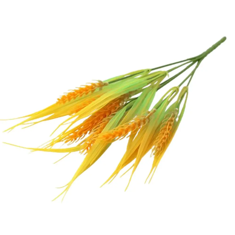 

7 Forks Artificial Wheat Ears Rice Plant Bouquet Yellow Flower Plastic Wheat Ears Rice Plant Branch Realistic Non Water Needed