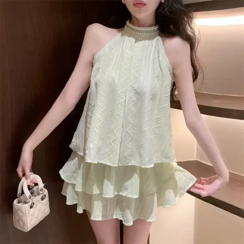 セクシーな甘いキャミソールフリルミニスカート女性のエレガントなスーツ Ezgaga ツーピースセット女性ノースリーブブラウス刺繍レースタンクトップ