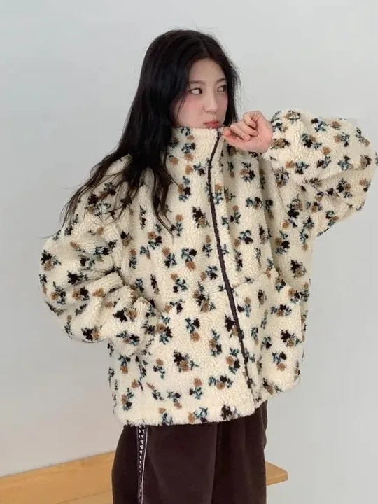 韓国風冬服ファションアンチエイジング花柄コットンジャケット女性用レトロラムファールーズ万能スウェットジャケットコットンC...