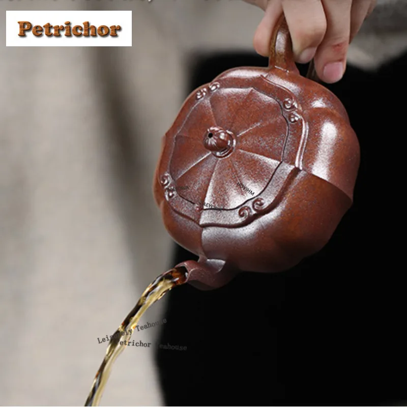 235ml Creative Yixing Purple Clay Teapots Handmade Rib Pot Raw Ore Wood-fired Porcelain Mud Kettle Chinese Zisha Tea Set Cha