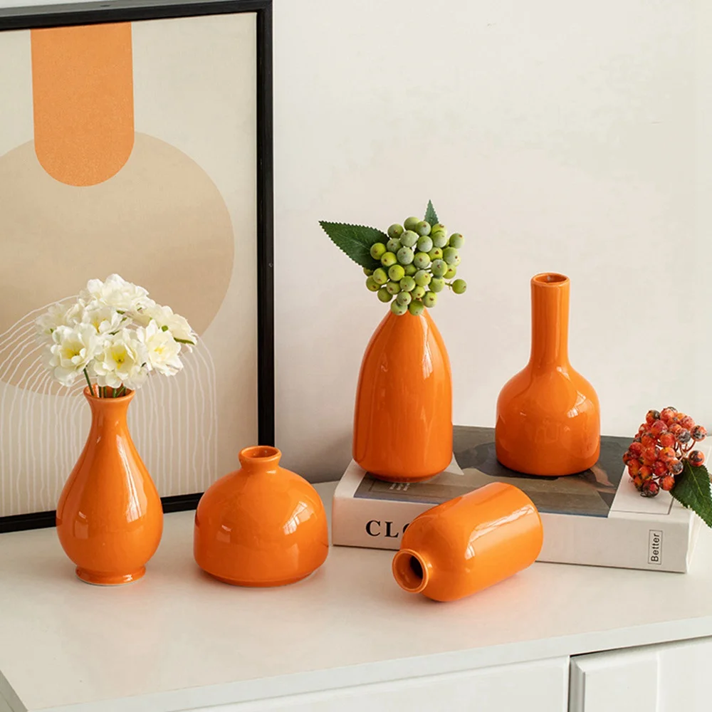 

Orange ceramic decoration dry flower vase simulation flower set living room tabletop bedroom flower arrangement decoration vase