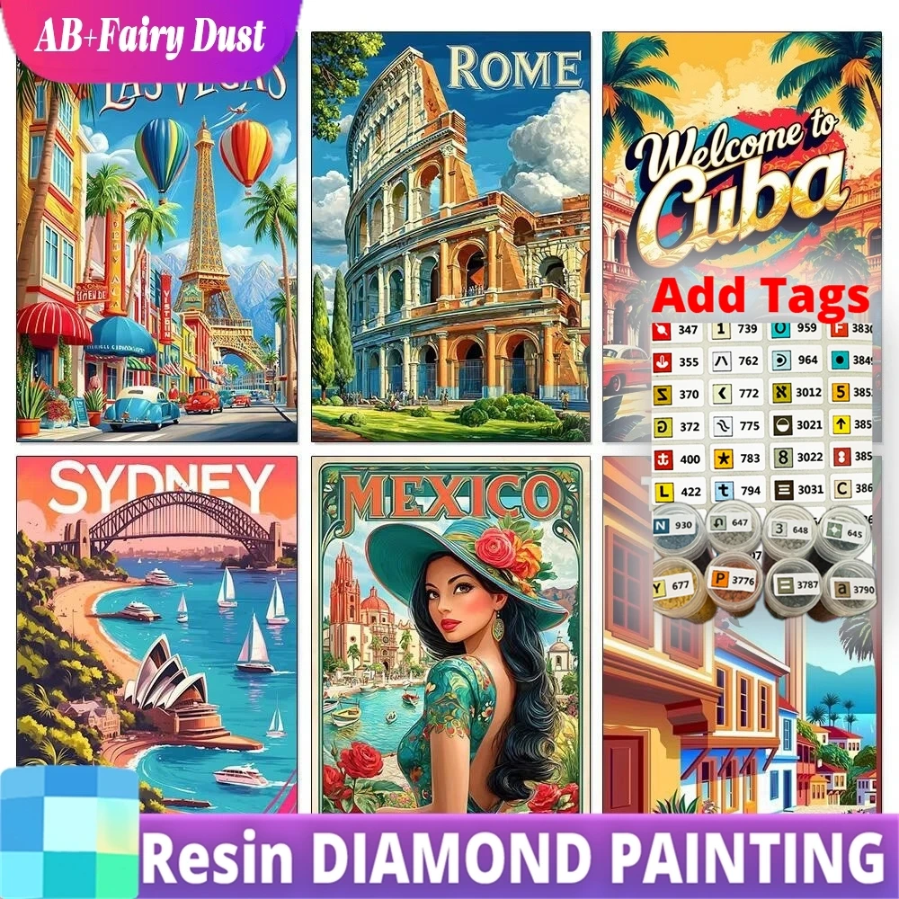 Resin Fairy Dust AB Urban Landscape Diamond Painting Kit Rome Mexico City Full Embroidery Diy Gift Home Decor Picture Of Rhinest