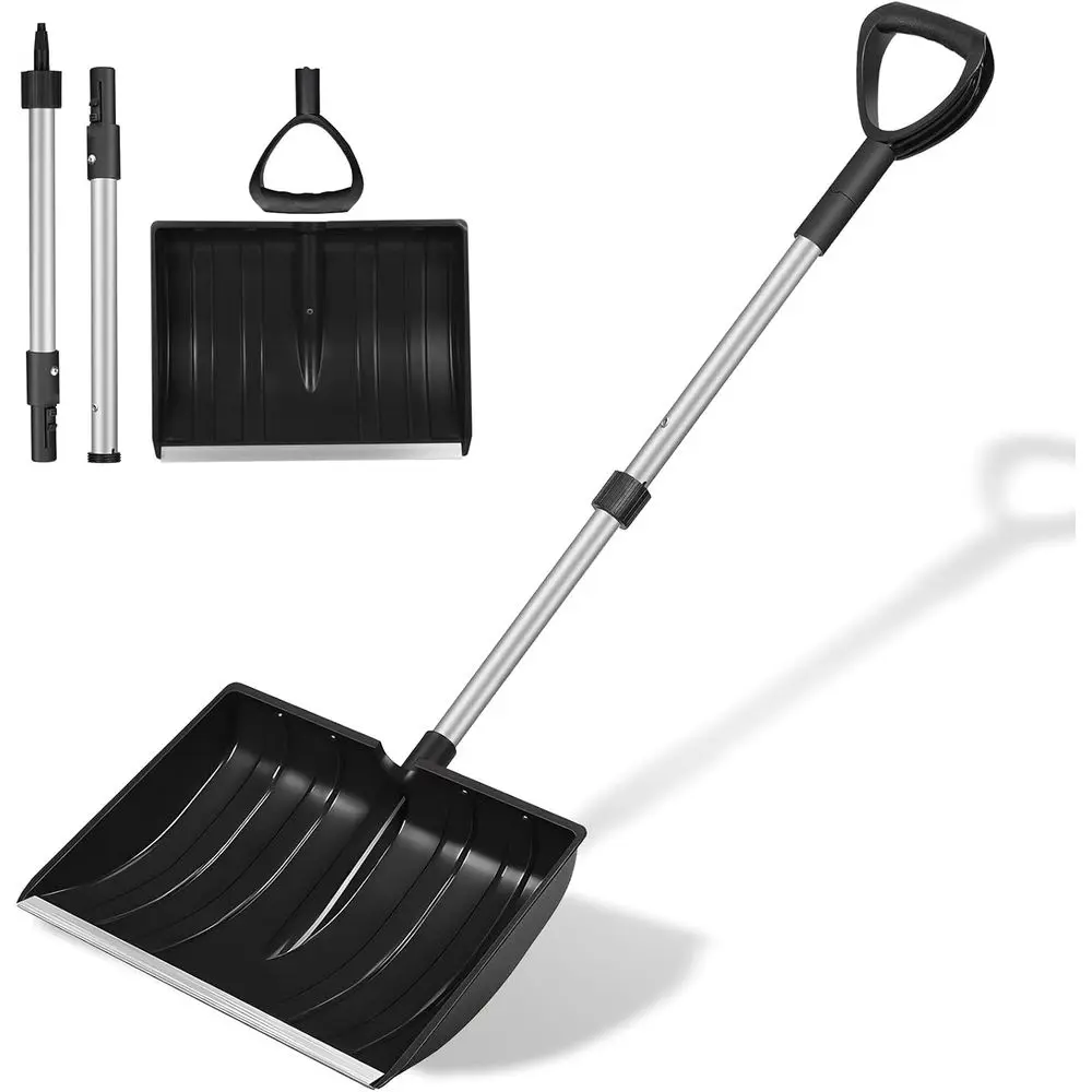 

Ergonomic Large Snow Shovel for Driveway: 48-Inch Dual-Lock Knob Anti-Wobble Handle, 16" Plastic Blade w/Metal Edge, Ultra-Light