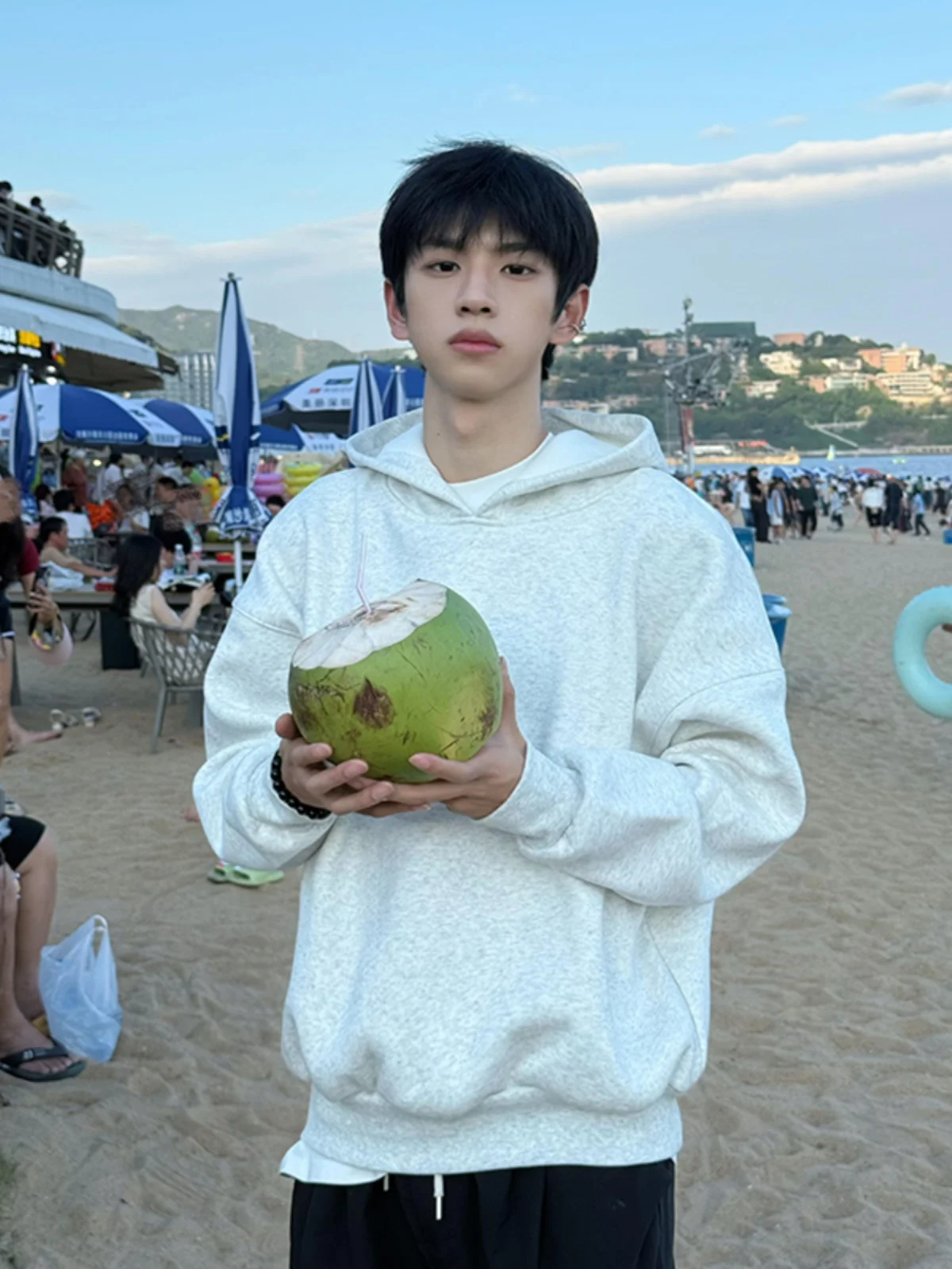 

Thiened Hoodie Sweatirt Men's Autumn Winter Warm Inner Wear Hooded Jaet Casual Loose Fit Long Sve Color