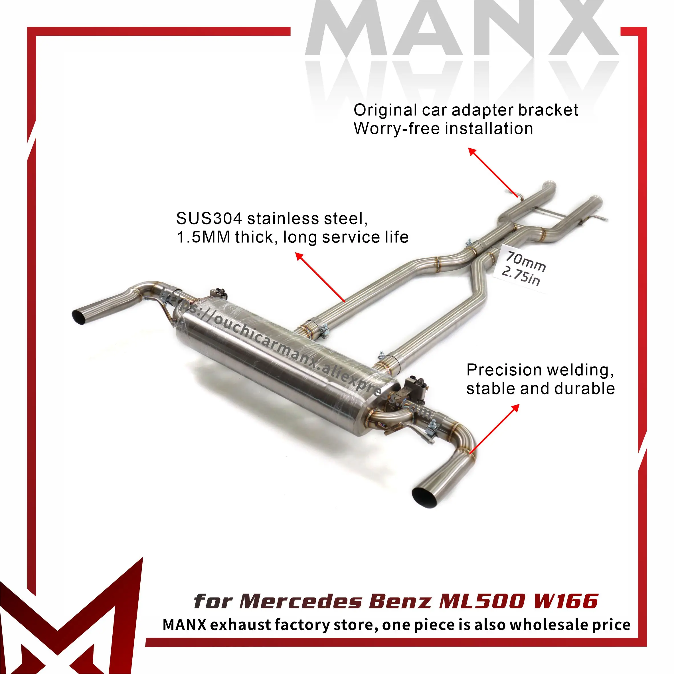 

MANX Exhaust system for Mercedes Benz ML500 W166 SUS304 Catback Support customization Electronic valve